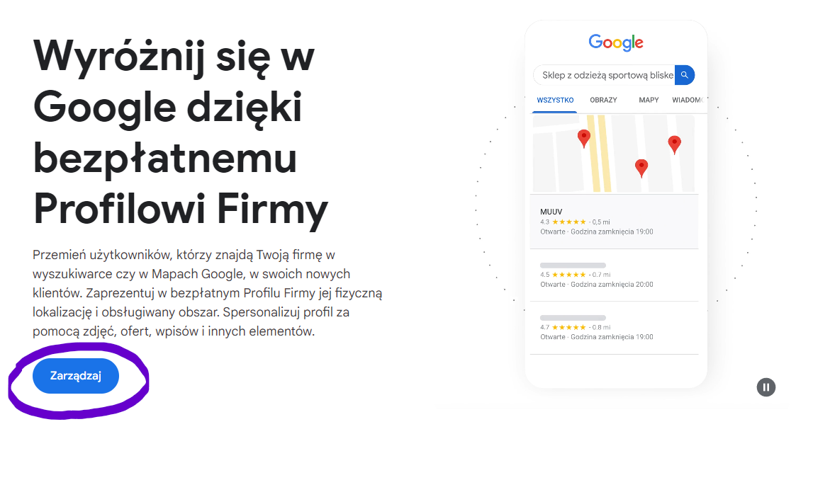 zarządzaj wizytówką google